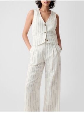 GAP Cream Linen Pinstripe Wide-Leg Pant & Vest Set